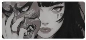 QEOPGNE Gaming Mouse Pad Large Mousepad Female Samurai Anime Girl Cool Retro Japanese Desk Mat for Keyboard and Mouse Mat Non-Slip Rubber Desk Pad 40x90cm