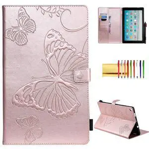 Case for Fire HD 10 Tablet, Techcircle Butterfly Embossed Slim Folding Stand Cover with Credit Card/Cash Holder Case for Amazon Fire HD 10.1" 5th/7th/9th Generation-2015/2017/2019 Release, Rose Gold