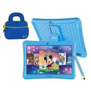 Contixo K102 10" Kids Tablet Bundle - HD Learning Tablet & Sleeve Bag for Kids Ages 3-7, Includes Disney eBooks ($350 Value), Parental Controls, Dual Camera, Android OS - Blue
