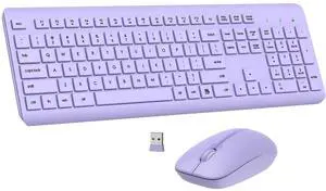 Wireless Keyboard and Mouse Combo, Full Size Silent Ergonomic Keyboard and Mouse, Long Battery Life, Optical Mouse, 2.4G Lag-Free Cordless Mice Keyboard for Computer, Mac, Laptop, PC, Windows(Purple)