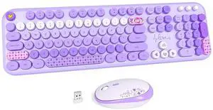 MOFII Wireless Keyboard and Mouse Combo, Full-Size Retro Typewriter-Style Wireless Keyboard with Optical Mouse for Computer/Laptop/Windows/Mac (Purple Mixed)