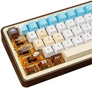 PC+PBT Keycap Set, Transparent White and Blue Cherry Profile Keycaps, Five Side Dye Sublimation, 145 Keys Western Cowboy Theme for Mechanical Gaming Keyboard