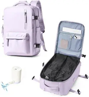 VENATIN Vacuum Backpack Travel with Pump,Personal Item Travel Bag 18x14 x 8 Inches,Travel Backpack with Vacuum System for Women,Water Resistant Business Work Laptop Backpack,Purple