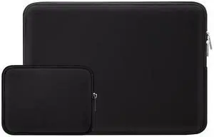 RAINYEAR Laptop Sleeve Case Compatible with 13.3 Inch Notebook Computer Tablet Chromebook 14" MacBook Pro M1 M2 M3 M4 Pro/Max Soft Carrying Bag Zipper Protective Cover with Accessories Pouch(Black)