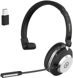 Wantek Mono Wireless Bluetooth Headset with Microphone, USB Dongle, On-Ear Computer Headphones Compatible with Windows, MacOS, iOS, iPadOS, Android