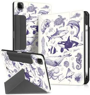 Miss Adola for iPad Air 11 Inch M3 2025 & M2 2024/Air 5th/4th Generation 10.9 Inch/Pro 11 Inch Case - with Pen Holder for Girls Boys Women Men Cute Cartoon Cool Anime Kawaii Fun, Marine Life