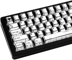 TIMSEKER 150-Key Black and White Manga PBT Keycaps, Cherry Profile, Retro Anime Style, Dye-Sublimation Custom Gaming Keycaps for ANSI ISO Layout Mechanical Keyboards, Cherry MX Compatible