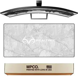 MPCO. Real Tree Large Gaming Desk Pad - 36" x 17" Duraglyde Fabric Edge Snow White  with Logo Desk Mats - Non-Slip, Washable, Smooth Glide for Precision Gaming & Work