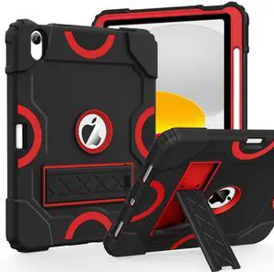 Cantis Case for iPad 11-inch (A16) 2025/ iPad 10th Generation 2022 (10.9 inch), Shockproof iPad Cover 10th Generation with Pencil Holder & Kickstand, Black+Red+Black