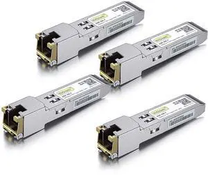 10Gtek -     Ethernet Module, Gigabit SFP-T Transceiver for Cisco SFP-GE-T, Meraki, Fortinet, Ubiquiti UniFi UF-RJ45-1G, TP-Link and More, Pack of 4