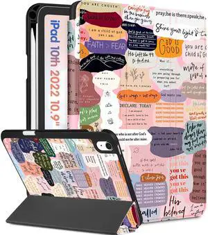 Wazzasoft for iPad A16 Case 2025 - for iPad 10th Generation Case Cute Women Girls Kids Girly Kawaii Quotes Design with Pencil Holder Auto Sleep/Wake Tablet Cover for Apple 11/10 10.9 Inch