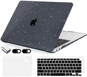 MecBevia Compatible with MacBook Air 13.3 inch Case 2021-2018 Release A2337 M1 A2179 A1932 Touch ID, Plastic Hard Shell&Keyboard Cover&Screen Protector&Webcam Cover&Type-C Adapter, Sparkly Black