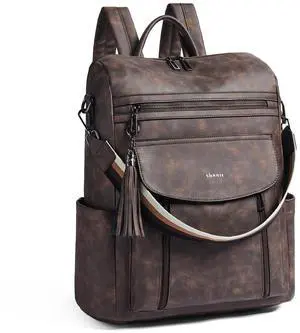 Shrrie Laptop Backpack for Women 15.6 inch,Travel Leather Backpack Purse Nurse Teacher Carry on Backpack Computer Bag,Professional Water-Resistant College Business Work Casual Daypack,Deep Gray