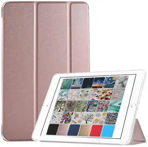 DuraSafe Cases for iPad 9.7 Inch 5 6 Air 1 2 [iPad 5th 6th Air 1st 2nd ] A1893 A1954 A1822 A1823 A1566 A1567 A1474 A1475 A1476 Trifold Lightweight Silicone Transparent Front & Back Cover -Rose Gold