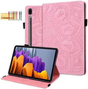 Folio Case for Samsung Galaxy Tab S9+/S8+/S7+ 12.4", Techcircle Mandala Embossed PU Leather Stand Soft Back Cover Slim Light Elastic Band Protective Case w/Card Slots+Pen Holder, Pink