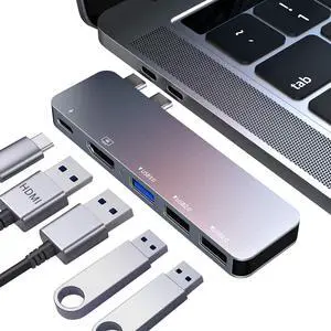 RayCue USB C Adapter for MacBook Pro/Air, MacBook Adapter HDMI, MacBook Air M1 USB Multiport USB C Hub with 4K HDMI, Thunderbolt 3/4, for MacBook Pro 13"-16" 2023-2016, MacBook Air 2023-2018