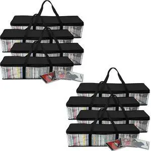 Evelots CD Storage Bags (8 Pack) Clear PVC Plastic Media Carrying Case with Zipper - Holds 400 CDs Total - Strong Handles - Protects CDs, Video Games, Music from Dirt & Moisture