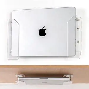 SIPRDE Wall Mount Laptop Holder - Also Available as an Under Desk Laptop Mount, Clear Acrylic, with Adhesive & Screw, for Macbooks, Surface, Keyboards, Switch, Tablets & More