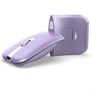 Foldable Bluetooth Travel Mouse,Wireless Portable 2.4G Arc Mice,Multi-Device (Bluetooth+2.4G),360° Rotating Rechargeable Flat Mice for Desktop PC Laptops Tablets-Purple