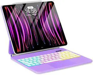 TabletKeyer Magic for iPad Air 13-inch M3 M2 2025 2024 Case with Keyboard Pro 12.9 inch 6th 5th 4th 3rd Gen, Trackpad Floating Rainbow Backlit TouchPad Keypad with Cantilever Magnetic Cover Purple