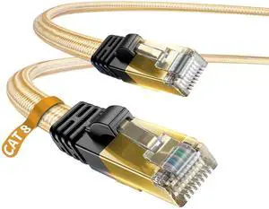 DanYee Cat 8 Ethernet Cable, Nylon Braided 33ft CAT8 High Speed Professional Gold Plated Plug STP Wires CAT 8 RJ45 Ethernet Cable 3ft 10ft 16ft 26ft 33ft 50ft 66ft 100ft (Gold 33ft)
