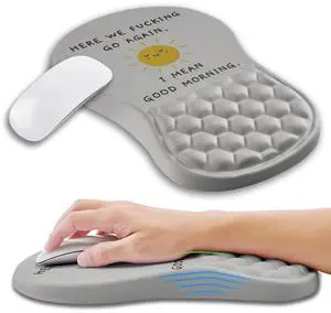 Kuosgm Ergonomic Mouse Pad Wrist Support with Memory Foam Massage Bulge, Carpal Tunnel Pain Relief Mousepad Wrist Rest for Mouse(12x8 inch, Good Morning)