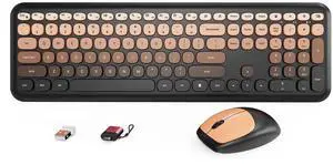 HotFox Wireless Keyboard and Mouse Combo, Full-Size Retro Typewriter Keyboard with Round Keycaps, Ergonomic Design for Windows PC, Home and Office Use -Red