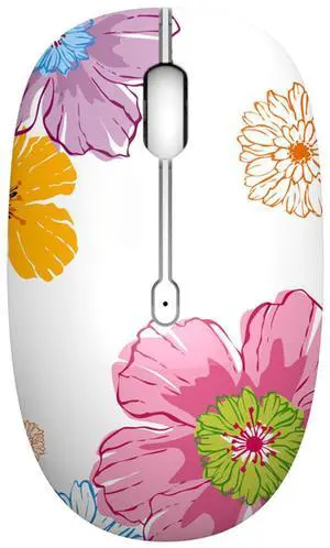 TENMOS M101 Wireless Mouse Cute Silent Computer Mice with USB Receiver, 2.4G Optical Wireless Travel Mouse 1600 DPI for Laptop, Notebook, PC, Computer (Flower)