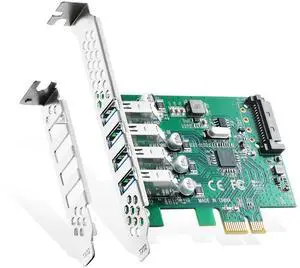 Binardat PCIE to 4 Ports USB 3.0 Expansion Card, Self-Powered, Low Profile Bracket, USB3 Hub Controller Adapter for Windows 10/11