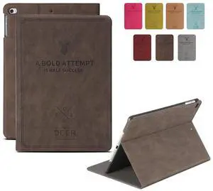 DuraSafe Cases for iPad 7.9 Inch Mini 4 2015 Mini 5 2019 [ Mini 4th / 5th Gen ] A1538 A1550 A2133 A2124 A2126 A2125 Folio Deer Pattern Protective Sleek & Classic Design Smart Cover - Coffee