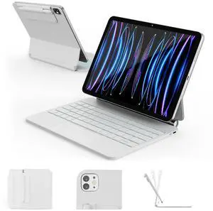 RAYMCRAFT for iPad Air 11-inch (M3 2025 / M2 2024) & iPad Pro 11 inch(1st/2nd/3rd/4th Gen), Magic Keyboard for Air 4/5 10.9", Springy Backlit Keys, Stain-Resistant Surface, Multi-Touch Trackpad, White