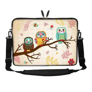 Meffort Inc 17 17.3 inch Neoprene Laptop Sleeve Bag Carrying Case with Hidden Handle and Adjustable Shoulder Strap - Three Owls