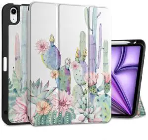 DONGKE for iPad Air 11 Inch Case M3 2025 / M2 2024 & iPad Air 5th 2022 / 4th Generation 2020 10.9 Inch, Ultra Thin Soft TPU Back Cover with Pencil Holder Support Auto Wake/Sleep, Cactus