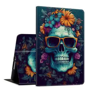 Case for Galaxy Tab A7 Lite 8.7 Inch 2021 (SM-T220 / T225 / T227) PU Leather Slim Folio Lightweight Multi-Angle Viewing Stand Smart Cover Case for Samsung Galaxy Tab A7 Lite 2021,Flower Skull