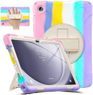 TzoMartico Case for Samsung Galaxy Tab A9+/ A9 Plus 11 Inch, Sturdy Shockproof with Screen Protector/360° Stand/Hand Strap/Pen Holder, Drop-Proof Galaxy Tab A9 Plus Case 2023 (SM-X210/216/218) - Pink