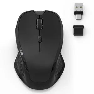Bluetooth Wireless Computer Mouse, 2.4G Rechargeable Small Ergonomic Optical Mouse Jiggler for Office/Home with Forward/Back Buttons & USB-C/USB-A for Laptop, Desktop, PC, Mac, MacBook - Black