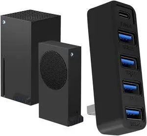 USB Hub for Xbox Series X/S, Joso 5-Port USB Expander Adapter for Xbox Series S & X Accessories with 4 USB 2.0 + 1 USB Type-C for Expands Series S/Series X Console Ports - Black