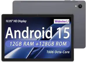 11 inch Tablet Android 15 Tablet, Computer Tablets with T606 Octa-Core, 12GB RAM 128GB ROM, 1TB Expandable, 8000mAh Battery, HD IPS Display, Dual-Band WiFi 2.4G/5G, Bluetooth 5.0, GMS Certified