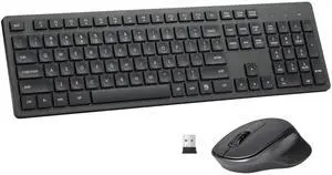 Wireless Keyboard and Mouse Combo, Quiet and Soft 2.4G Full Size Computer Keyboard and Ergonomic Wireless Mouse for Windows, Mac Desktop/Laptop/PC/PS, Black