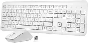 Wireless Keyboard and Mouse Combo, 2.4G Lag-Free Full Size Computer Keyboard and Ergonomic Adjustable DPI Silent Contoured Optical Mouse, Long Battery Life for PC, Windows, MAC Laptop (White)