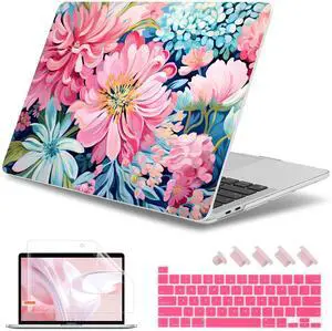 May Chen for MacBook Pro 16 inch A2141 2020 2019 Release, Screen Protector & Keyboard Cover Plastic Soft-Touch Case for MacBook Pro 16-inch with Touch Bar & Touch ID - Flowers Painting