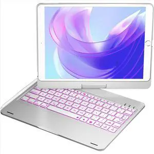 BABG Keyboard Case for iPad 6th/5th 9.7inch, iPad Pro 9.7, iPad Air 2, iPad Air 1,360°Swivel,7 Use Modes,Backlight- Metallic Silver