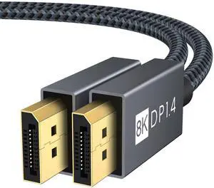 IVANKY DisplayPort Cable 1.4, 8K DP to DP Cable[8K@60Hz, 4K@144Hz, 1080P@240Hz], Support HBR3, 32.4Gbps, HDCP 2.2, HDR, Display Port Cord Compatible for Gaming Monitor, TV, PC, Laptop, Grey-6.6ft