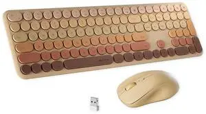 FCPLU x UBOTIE Wireless Keyboard and Mouse Combo with 110 Round Keycaps, Power Switch, and Scissor-Switch Typing Feel  Ideal for Office Use(Khaki Gradient)