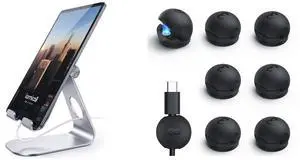 Lamicall Tablet Stand + Silicone Magnetic Cord Clips