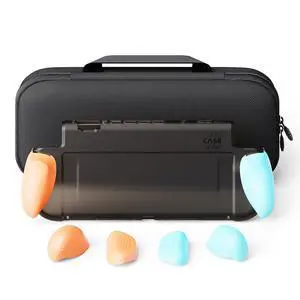 Savage Raven by Skull & Co. GripCase Bundle: Soft Protective Case with Replaceable Grips [to fit All Hands Sizes], Hardshell Huge Storage Carrying Case for Nintendo Switch 2- Neon Red & Blue