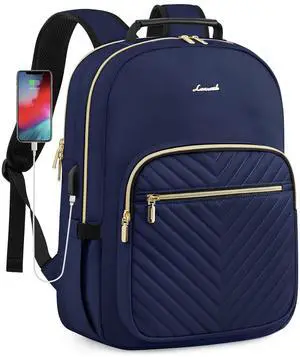 LOVEVOOK Laptop Backpack Purse for Women, Work Business Travel Computer Bags, College Nurse Backpack for Womens, Quilted Casual Daypack with USB Port, Fit 15.6 Inch Laptop, Navy