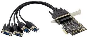 X-MEDIA XM-PEX-4S PCI-E 4-Port DB9 Serial / RS232 PCI Express (PCIe x1) Adapter Card with Break-Out Cable - ASIX AX99100 Chipset - 16C450/16C550/16C650/16C750/16C950 UART