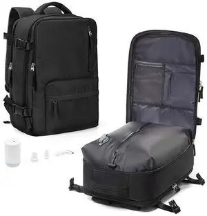 Vacuum Seal Backpack for Travel with Air Pump Compression Vacpack Carry on Flight Approved Daypack Laptop Space Saver Bags Storage with Vacuum System 18x14x8 inches Travel Bag Women Men Black