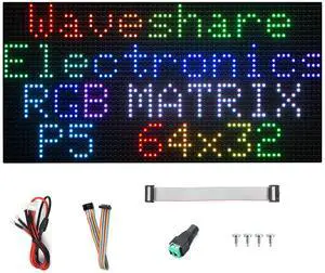 2048 RGB Full-Color LED Matrix Panel 2048 RGB LEDs 64x32 Pixels,Compatible with Raspberry Pi 5/4B/3B+/3B/Zero 2 W/Zero W/Zero/Pico/Pico W/Pico 2/Pico 2 W/ ESP32, 5mm Pitch, Adjustable Brightness